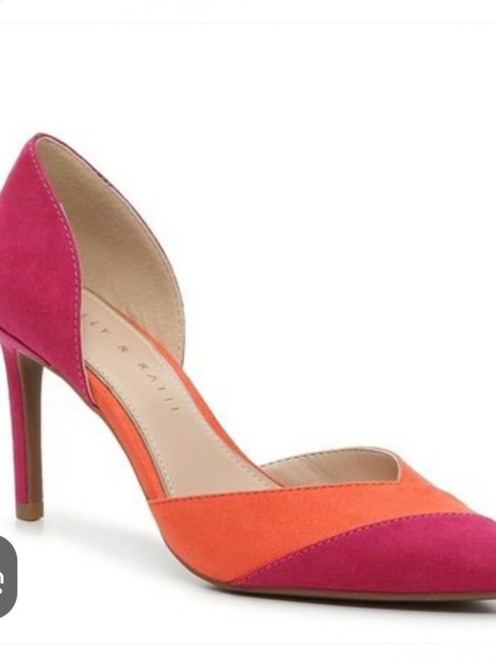 Kelly & Katie Two-Tone Orange & Pink Suede Pointed-Toe Pumps